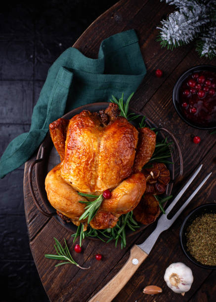 istock Christmas baked chicken for festive dinner. 1425478120