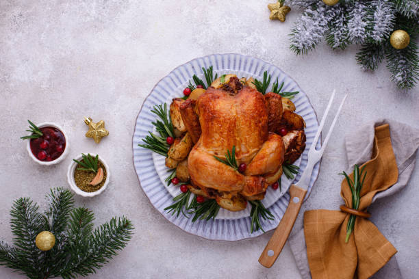 istock Christmas baked chicken for festive dinner. 1425478164
