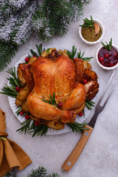 istock Christmas baked chicken for festive dinner. 1425478181