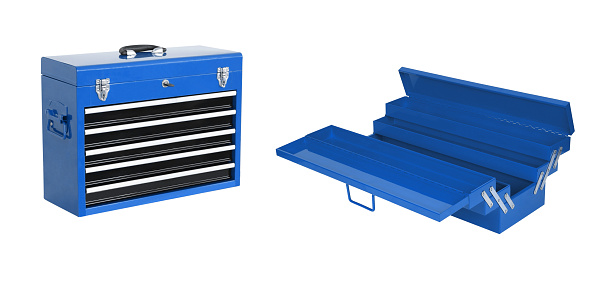 blue toolboxes isolated on a white background