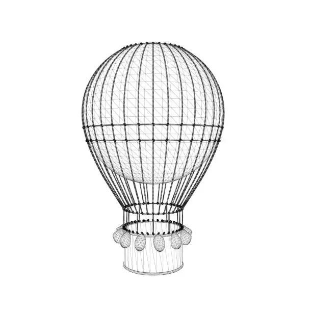 Vector illustration of Hot air balloon wireframe from black lines isolated on white background. Front view. 3D. Vector illustration.