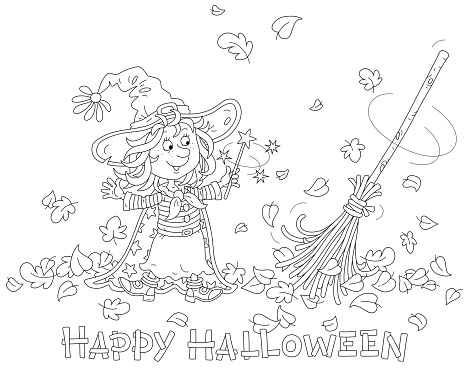Little Halloween witch showing magic tricks