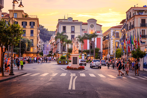 Piazza Tasso. Sorrento village, city in Italy. Naples, Italy - September 14, 2022