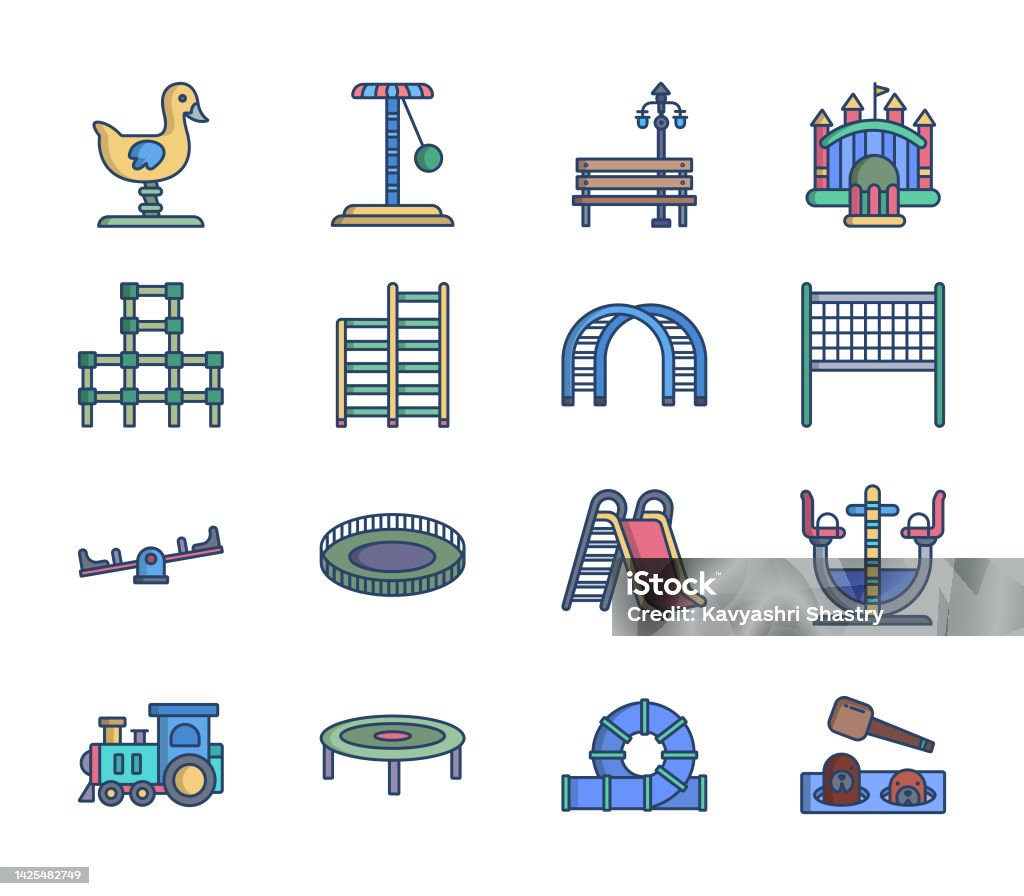 Set Ikon Taman Bermain Dan Taman Hiburan Ilustrasi Stok - Unduh Gambar