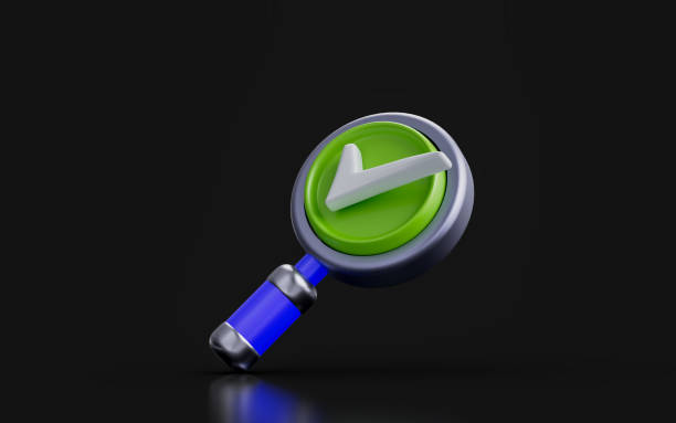 istock magnify glass sing with check mark on dark background 3d render 1425482784