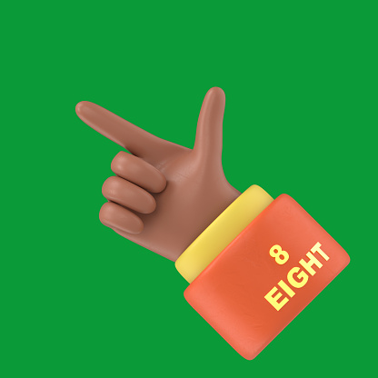 Green Screen Mock-up.3D illustration of African hand shows the number eight on Green Screen for footage and clipping path. Hands gesture numbers.