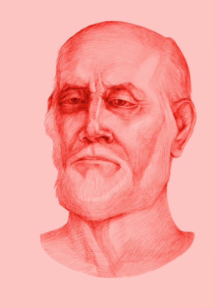 istock illustration pencil drawing portrait of an elderly man with a gray beard on a  red background 1425487475