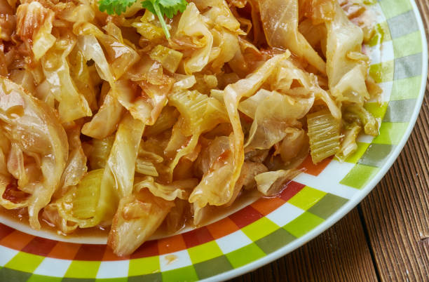 Cabbage Sauteed with Chicken stock photo