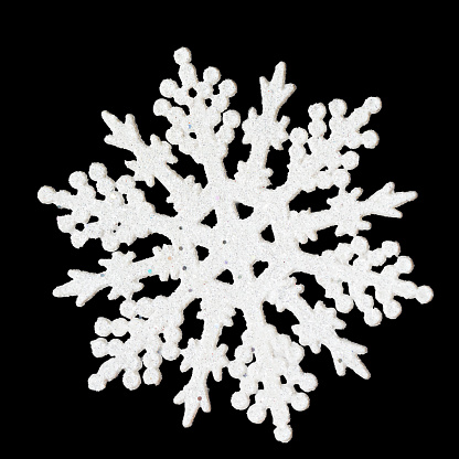 artificial snowflake, Christmas tree decoration with sequins, isolated on a white background