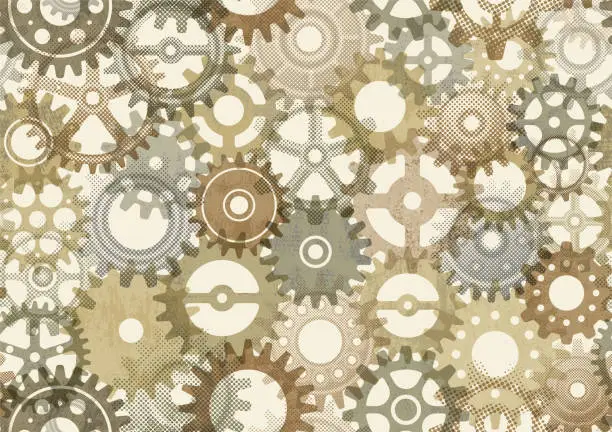 Vector illustration of Mechanical Gears Clockworks Industrial Seamless Pattern Rustic Grunge Antique Background