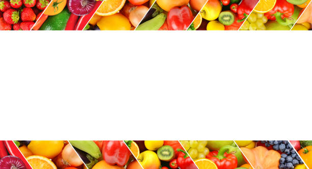 istock Different useful fruits and vegetables isolated on white . Collage. Free space for text. 1425502697