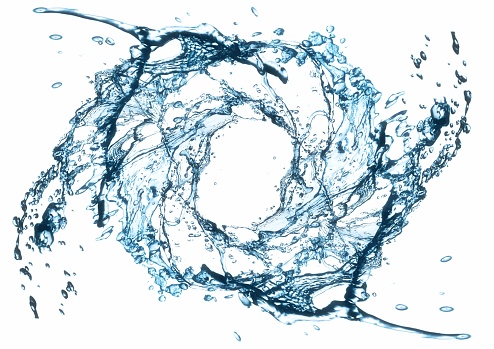 3d illustration of swirling blue water splash on white background