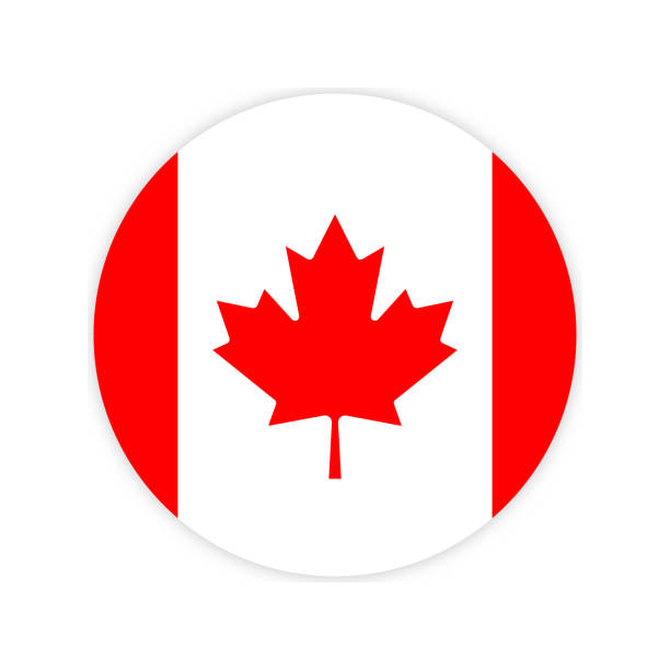 hergestellt in kanada, rund mit kanadischen nationalflaggenfarben, ahornblattkreis-vektorsymbol - canadian flag stock-grafiken, -clipart, -cartoons und -symbole