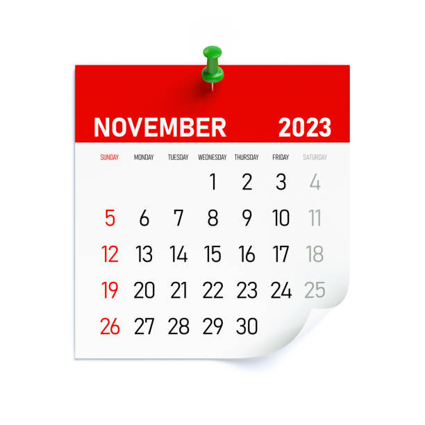 November 2023 - Calendar. Isolated on White Background. 3D Illustration stock photo
