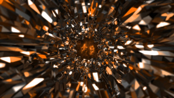4k Gold orange diamond gemstone mine tunnel background loop