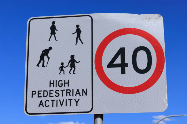 Speed limit sign Sign for speed limit and warning drivers to be aware of people. speed limit sign australia stock pictures, royalty-free photos & images