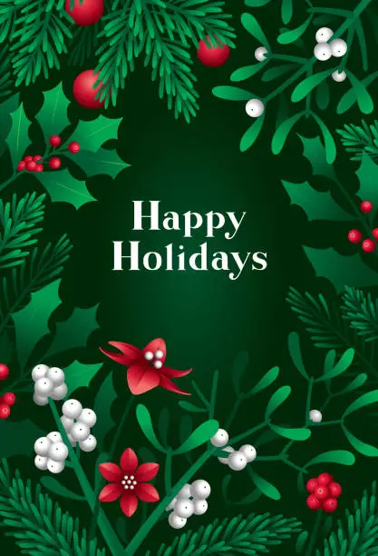 Vector illustration of Christmas card with greenery