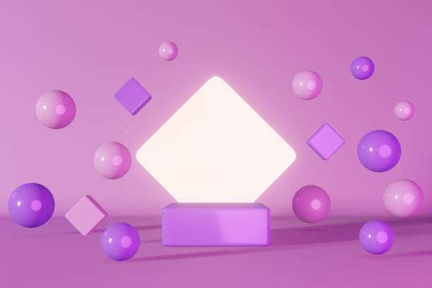 istock Purple pink neon cube podium stage 3d render. Geometric pedestal marketing design composition. Abstact minimal scene. 1425519641
