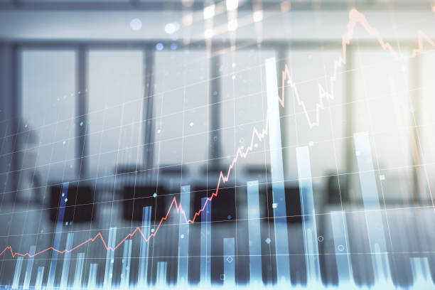 istock Multi exposure of abstract virtual financial graph hologram on a modern conference room background, forex and investment concept 1425522094