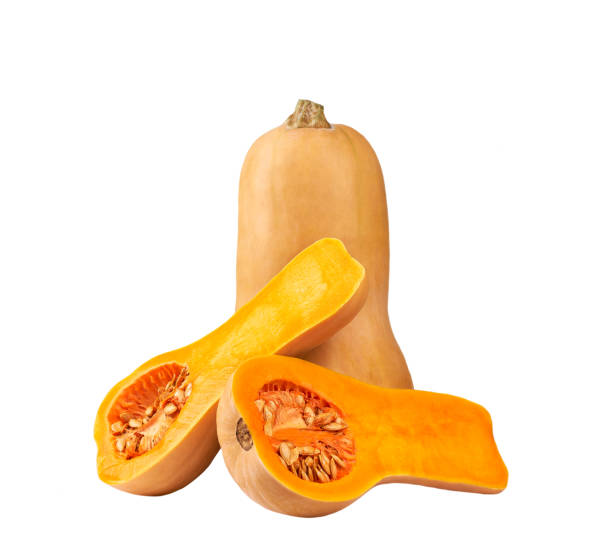 istock whole and half butternut squash isolated on white background. 1425528228