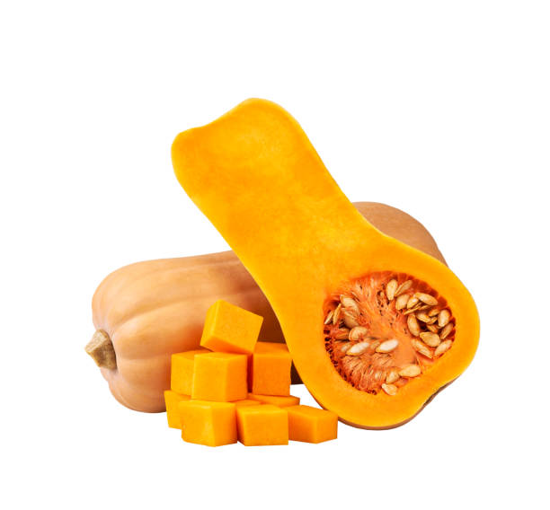 istock whole and half butternut squash isolated on white background. 1425528236