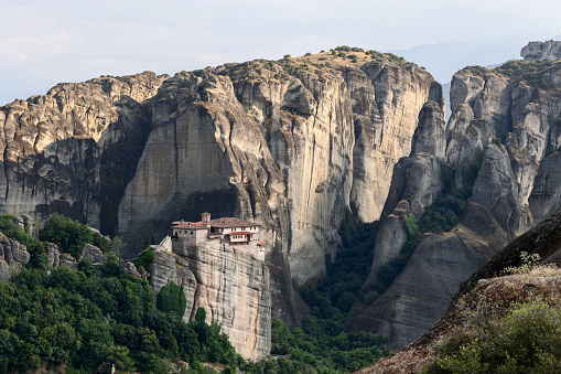 The Monastery of St. Barbara or Rousanou is an ideal example of ecological architecture and Biophilic design. Spiritual search, intellectual traveling, Meteora, Greece
