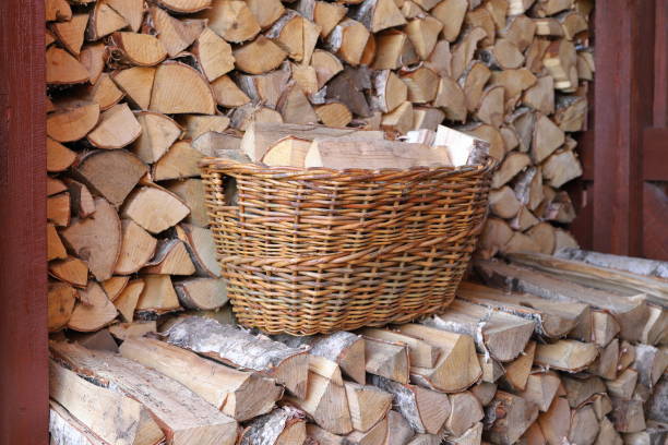 istock A wicker basket of birch firewood. 1425530290
