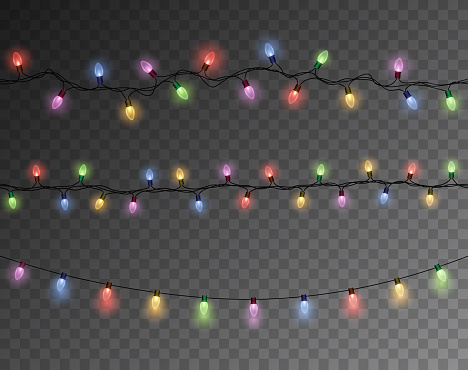 Vector shiny set of seamless light garlands - christmas decoration element on transparent background
