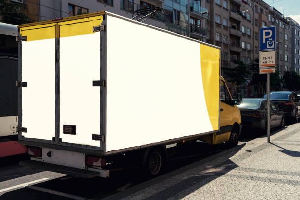 istock Delivery truck with empty white banners for mockup 1425532074
