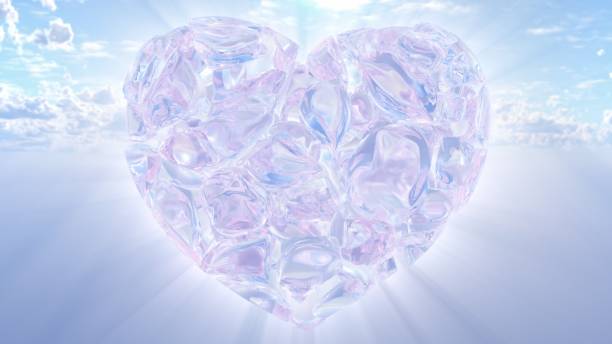Abstract Translucent Crystal Gem Shard Heart Shape Floating in Sky - Abstract Background Texture