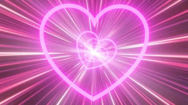 istock Twisted Spinning Pink Neon Glowing Lights Heart Tunnel Space Wormhole - Abstract Background Texture 1425535297