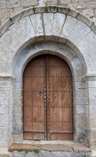 Medieval church entrance, tiny chapel in La Pedra.
