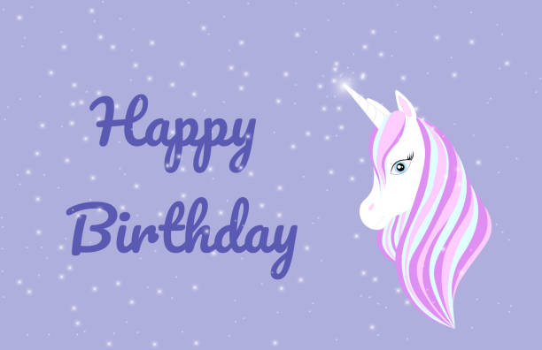 istock Happy birthday card with white unicorn 1425543001