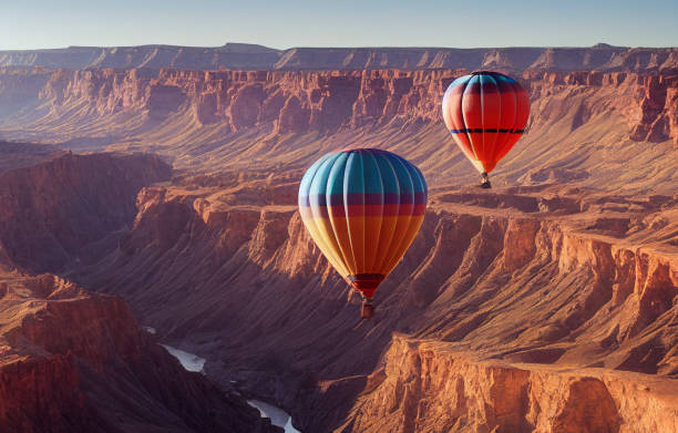 istock Hot air balloons flying over the canyon 1425543472