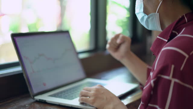 Business Woman Looking At Technical Graph On Laptop Slow Motion