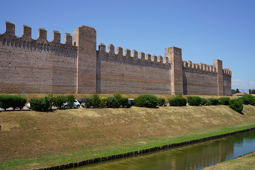 Cittadella, Italy - July 2, 2022: Historic buildings of Cittadella, Padova province, Veneto, Italy