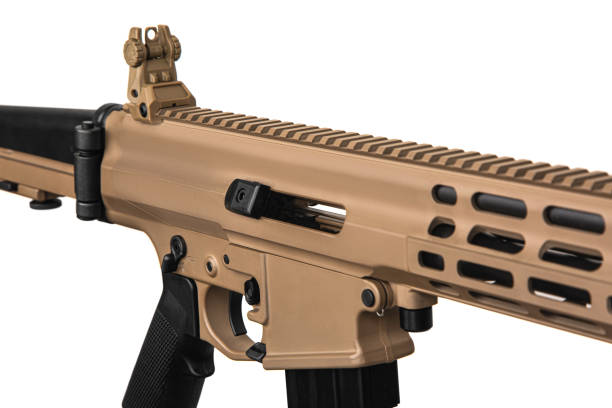 istock Modern automatic rifle isolated on white background. Weapons for police, special forces and the army. Automatic carbine with mechanical sights. Assault rifle on white back. 1425552981
