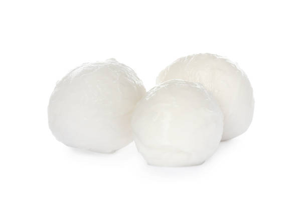 istock Delicious mozzarella cheese balls on white background 1425556677