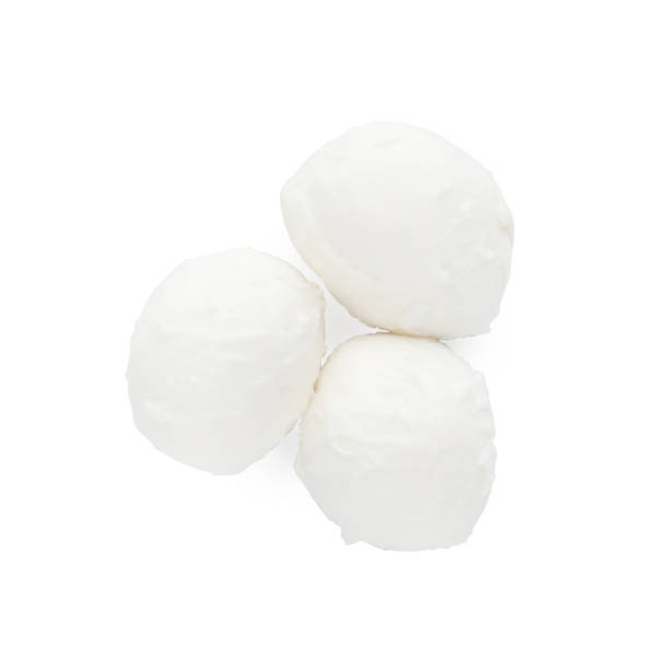 istock Delicious mozzarella cheese balls on white background, top view 1425556752