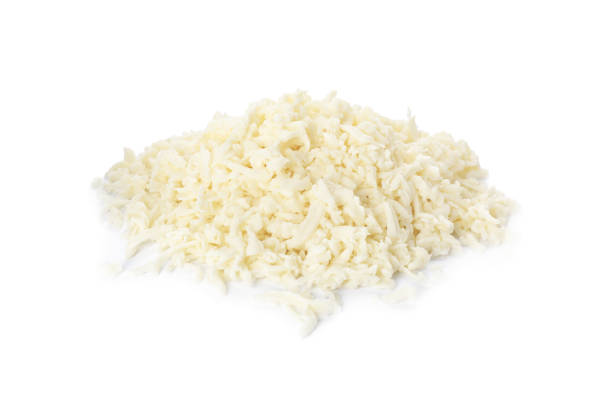 istock Heap of delicious mozzarella cheese on white background 1425558902