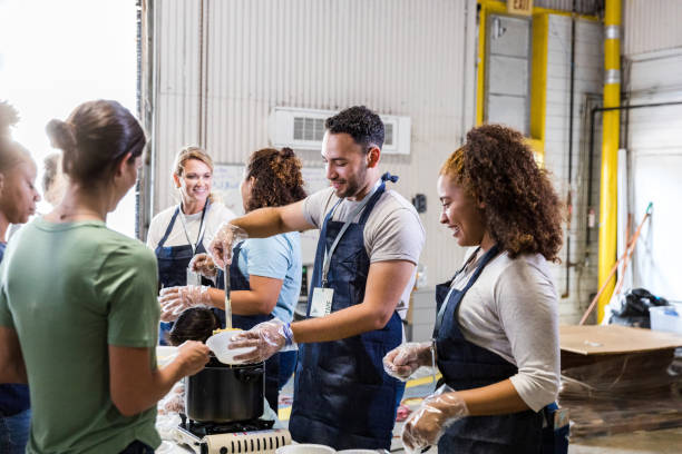 Church volunteers help serve food