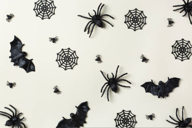 istock Halloween greeting card with bats, spiderweb and spider 1425564317