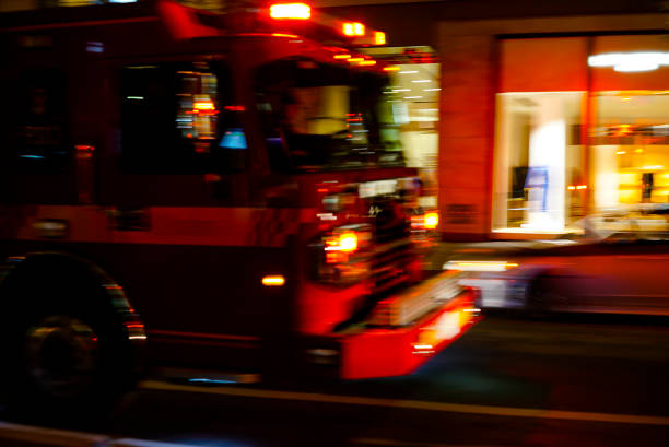 istock FIRE TRUCK IN BLURRED MOTION AND ABSOLUTE EMERGENCY 1425566113