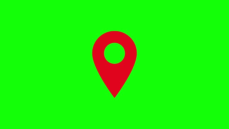 Animation of red map location pin appearing on chroma key background