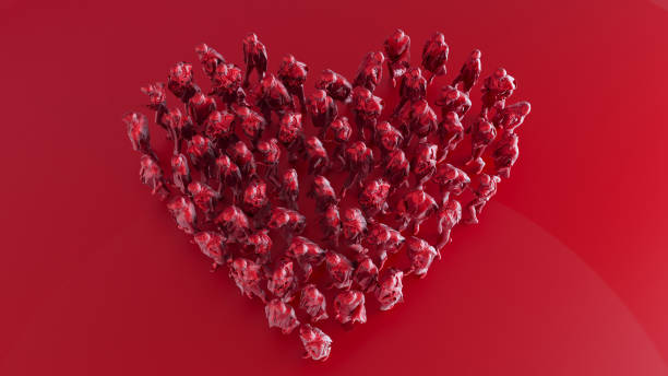 istock people arranged in red heart on red background, top view, valentines day, 1425568555