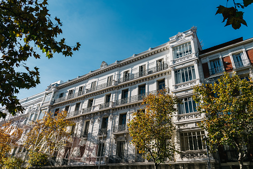 Old residential building in central Madrid. Real estate, renovation and maintenance concepts