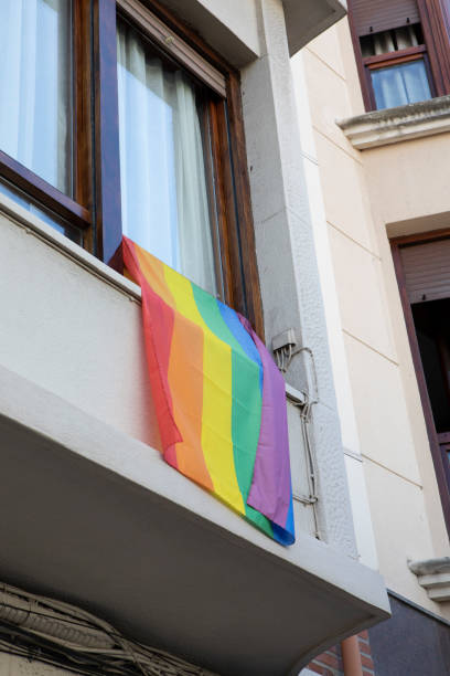 istock Rainbow LGBTQIA flag hanging from an apartment window 1425569237