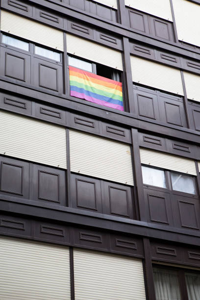 istock Rainbow LGBTQIA flag displayed from an apartment window 1425569243