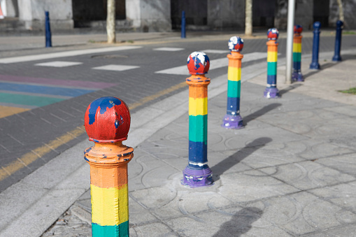 Pedestrian crossing with LGBTQIA Rainbow colours in Sapin