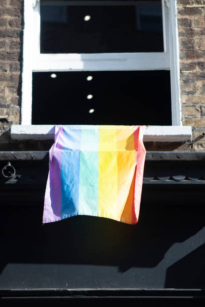 istock Rainbow LGBTQIA flag hanging from an upstairs window 1425569283